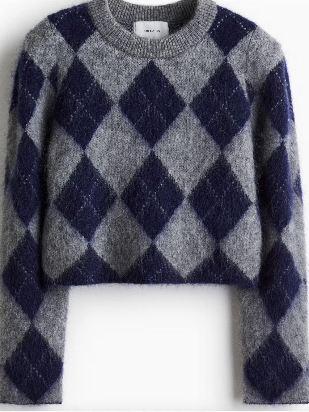 H&M Gray and Navy Argyle Crewneck Sweater
